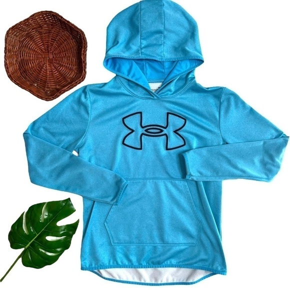 Under Armour Big Logo Blue Pullover Fleece Hoodie Hooded Sweatshirt Size Medium - Picture 13 of 14